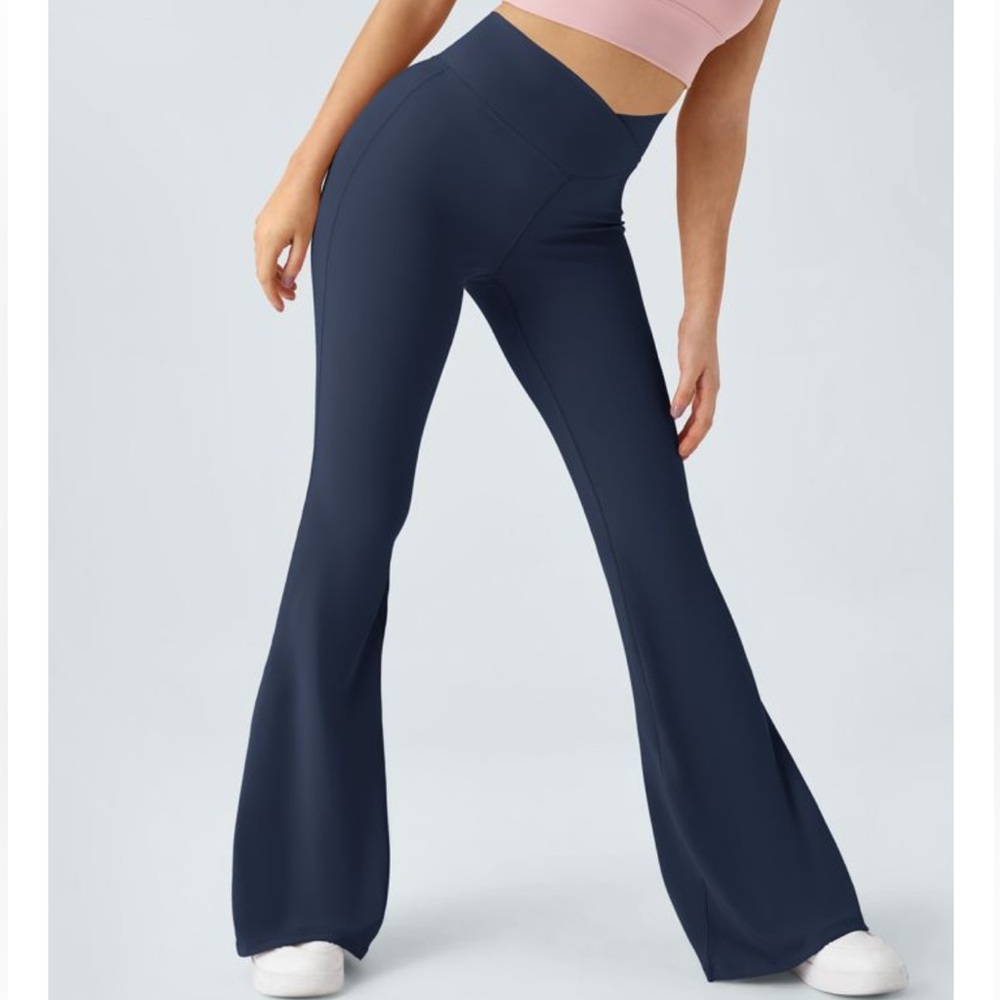 Halara High Waisted Crossover Flare Leggings Pants in Midnight Blue
